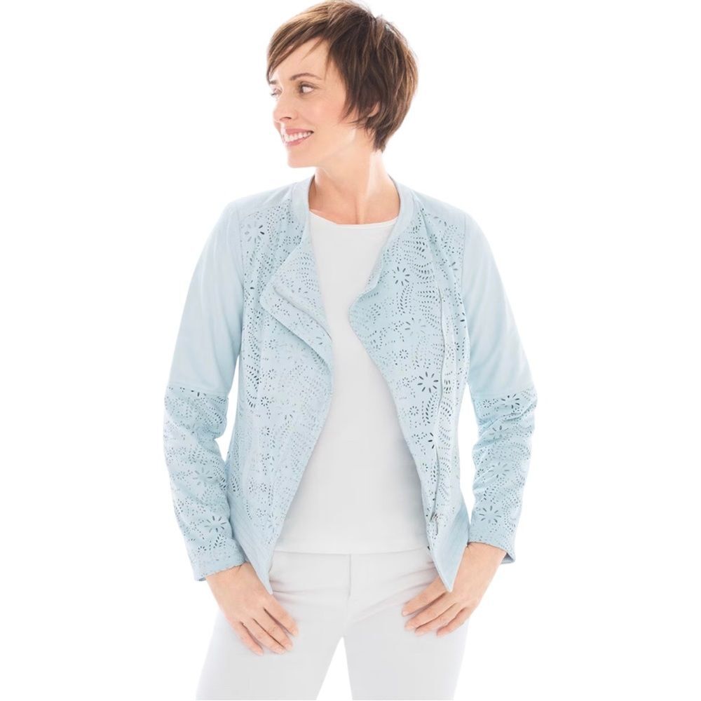 Chico's Faux Suede Leather Perforated Moto Jacket - Size Large